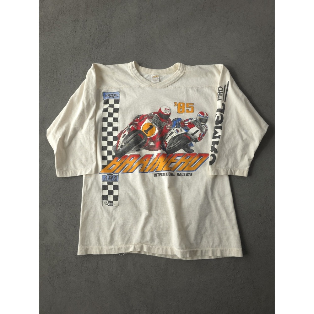 Vintage 80s Brainerd International Raceway Motorcycle Racing T-shirt L Camel